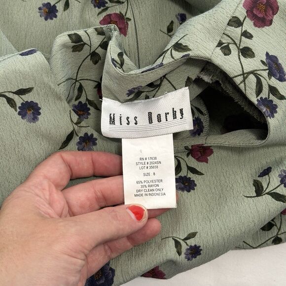 Vtg Puff Sleeve Tea Dress 8 Green Cottage Modest Grandma Prairie Garden 80s 90s - Picture 15 of 15